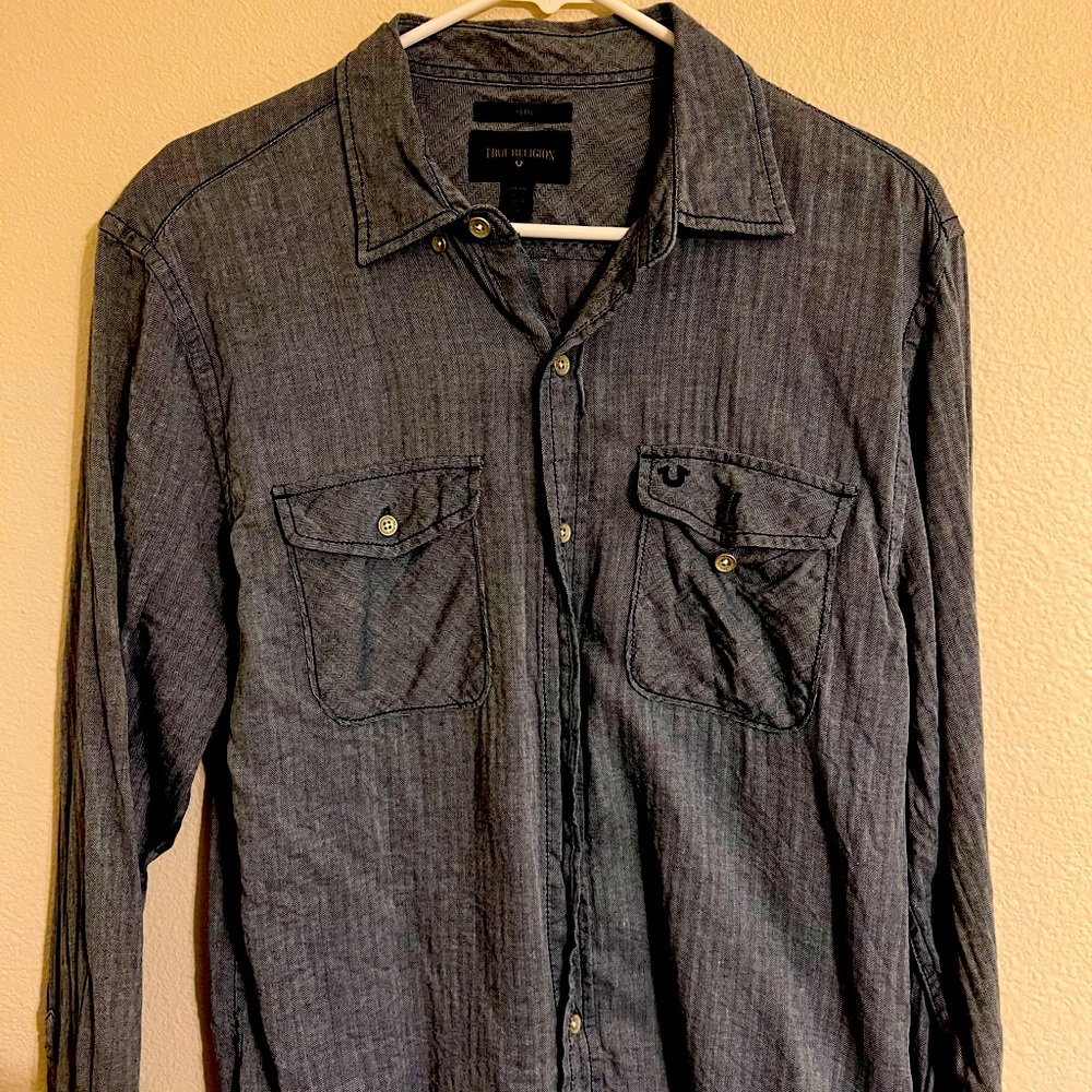 True Religion, Long Sleeve Button Up Dress Shirt, Slim Fit, Size M